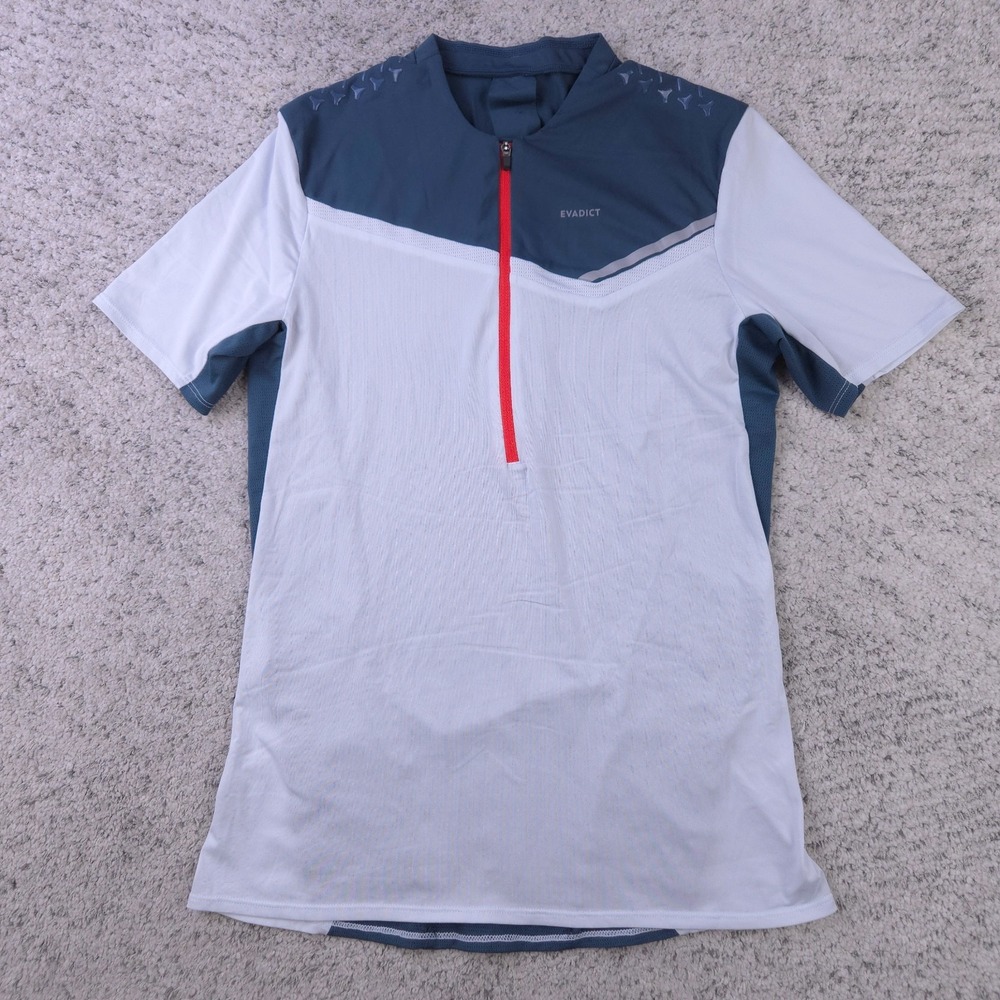 Decathlon Evadict Trail Running Top Mens Small Medium Half Zip Short Sleeve Blue